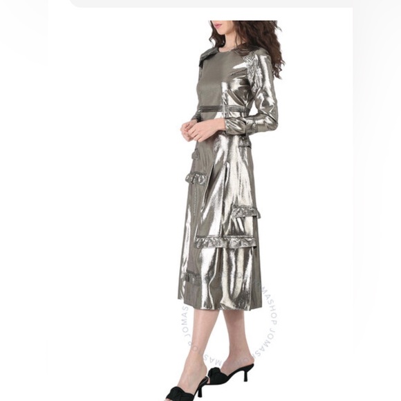 burberry metallic dress BURBERRY PRORSUM Size 4 Gunmetal Silk Blend Metallic Shift Dress